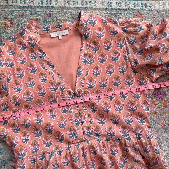 Marea Colette Coral Multi Floral Short Puff Sleeves Cottagecore Midi Dress Large - Picture 7 of 12